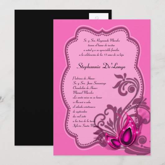 5x7 Masquerade Quinceanera Birthday Uitnodiging (Voorkant / Achterkant)