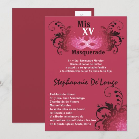 5x7 Masquerade Quinceanera Birthday Uitnodiging (Voorkant / Achterkant)