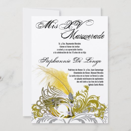 5x7 Masquerade Quinceanera Birthday Uitnodiging (Voorkant)