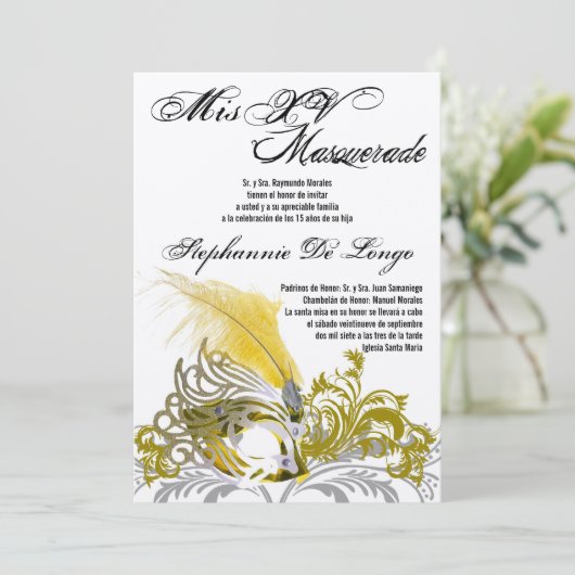 5x7 Masquerade Quinceanera Birthday Uitnodiging (Staand voorkant)