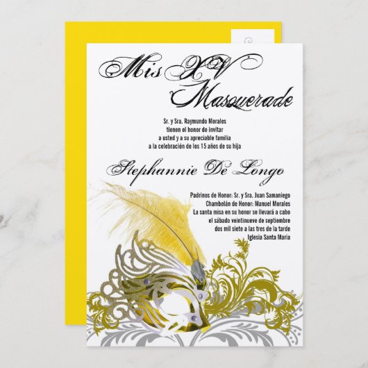 5x7 Masquerade Quinceanera Birthday Uitnodiging (Voorkant / Achterkant)