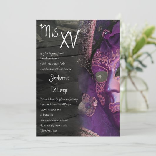 5x7 Masquerade Quinceanera Birthday Uitnodiging (Staand voorkant)