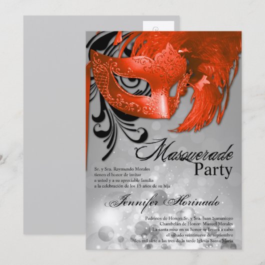 5x7 Masquerade Quinceanera Birthday Uitnodiging (Voorkant / Achterkant)