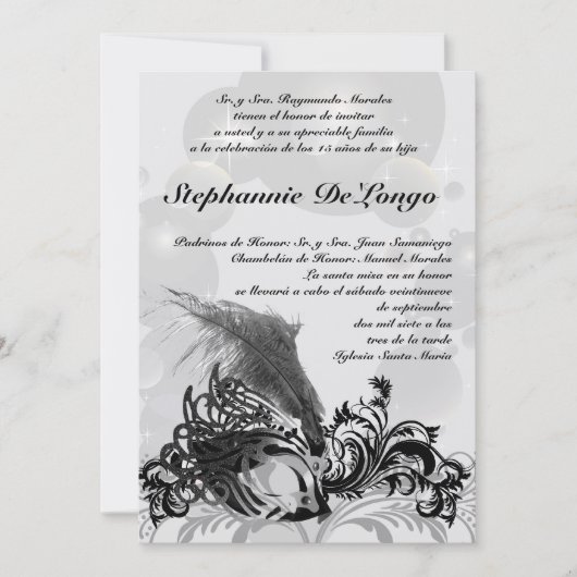 5x7 Masquerade Quinceanera Birthday Uitnodiging (Voorkant)