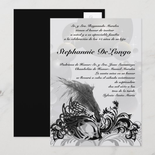 5x7 Masquerade Quinceanera Birthday Uitnodiging (Voorkant / Achterkant)