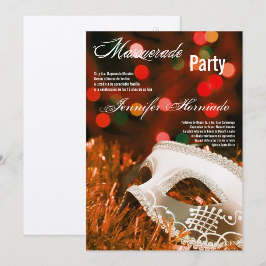 5x7 Masquerade Quinceanera Birthday Uitnodiging (Voorkant / Achterkant)