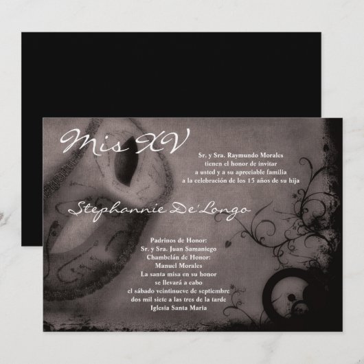 5x7 Masquerade Quinceanera Birthday Uitnodiging (Voorkant / Achterkant)