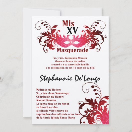 5x7 Masquerade Quinceanera Birthday Uitnodiging (Voorkant)