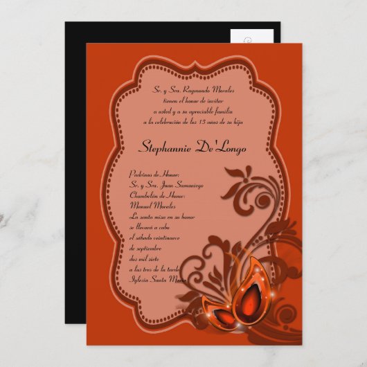 5x7 Masquerade Quinceanera Birthday Uitnodiging (Voorkant / Achterkant)