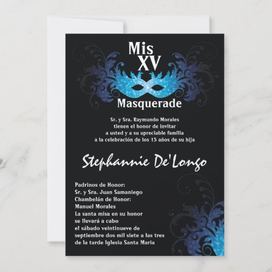 5x7 Masquerade Quinceanera Birthday Uitnodiging (Voorkant)