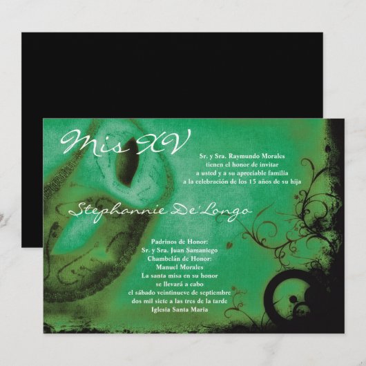 5x7 Masquerade Quinceanera Birthday Uitnodiging (Voorkant / Achterkant)