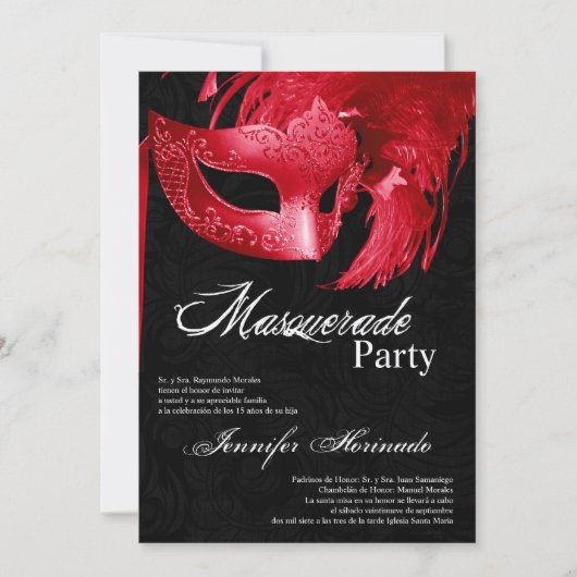 5x7 Masquerade Quinceanera Birthday Uitnodiging (Voorkant)