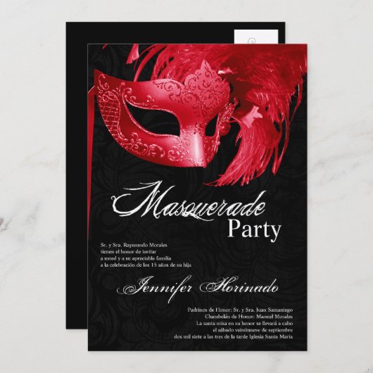 5x7 Masquerade Quinceanera Birthday Uitnodiging (Voorkant / Achterkant)