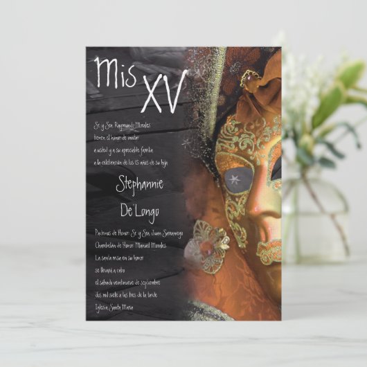 5x7 Masquerade Quinceanera Birthday Uitnodiging (Staand voorkant)
