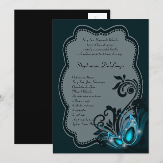 5x7 Masquerade Quinceanera Birthday Uitnodiging (Voorkant / Achterkant)