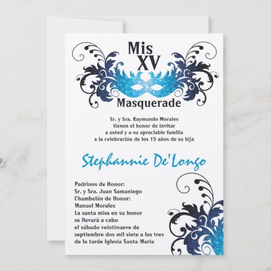 5x7 Masquerade Quinceanera Birthday Uitnodiging (Voorkant)