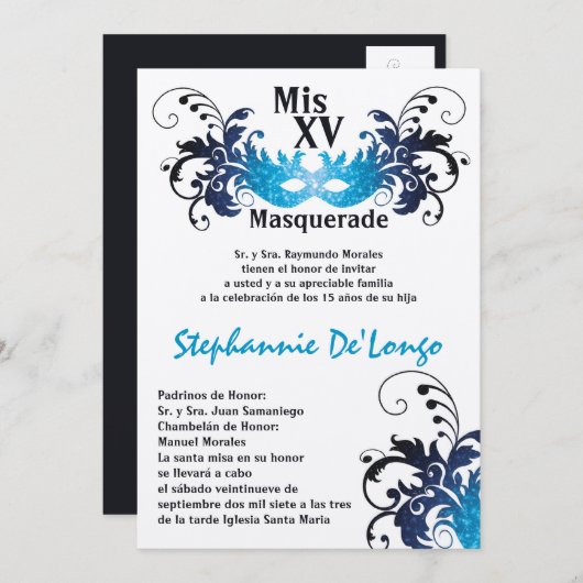 5x7 Masquerade Quinceanera Birthday Uitnodiging (Voorkant / Achterkant)