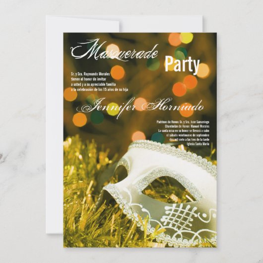 5x7 Masquerade Quinceanera Birthday Uitnodiging (Voorkant)