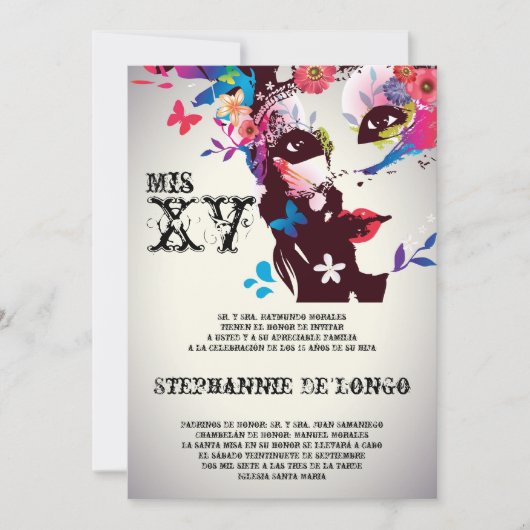 5x7 Masquerade Quinceanera Birthday Uitnodiging (Voorkant)