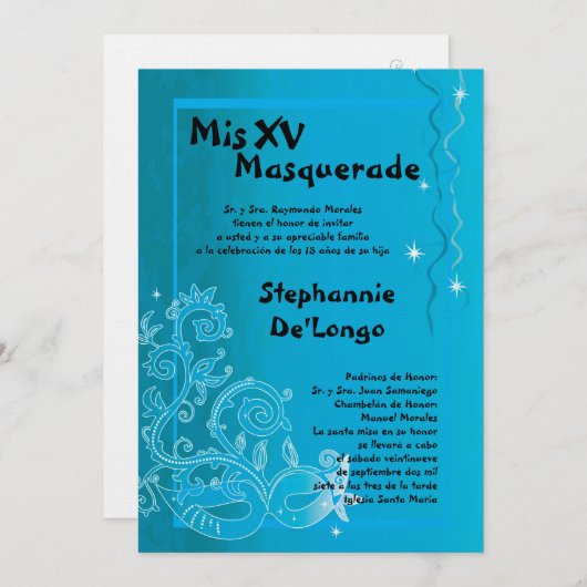 5x7 Masquerade Quinceanera Birthday Uitnodiging (Voorkant / Achterkant)