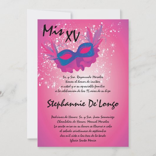 5x7 Masquerade Quinceanera Birthday Uitnodiging (Voorkant)