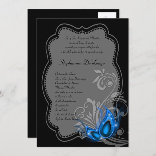 5x7 Masquerade Quinceanera Birthday Uitnodiging (Voorkant / Achterkant)
