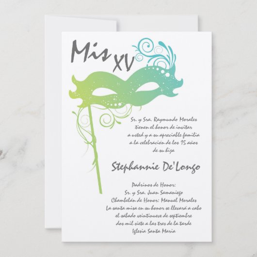 5x7 Masquerade Quinceanera Birthday Uitnodiging (Voorkant)
