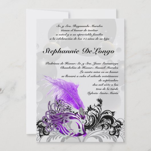 5x7 Masquerade Quinceanera Birthday Uitnodiging (Voorkant)
