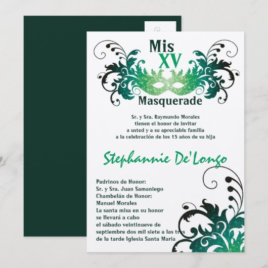 5x7 Masquerade Quinceanera Birthday Uitnodiging (Voorkant / Achterkant)