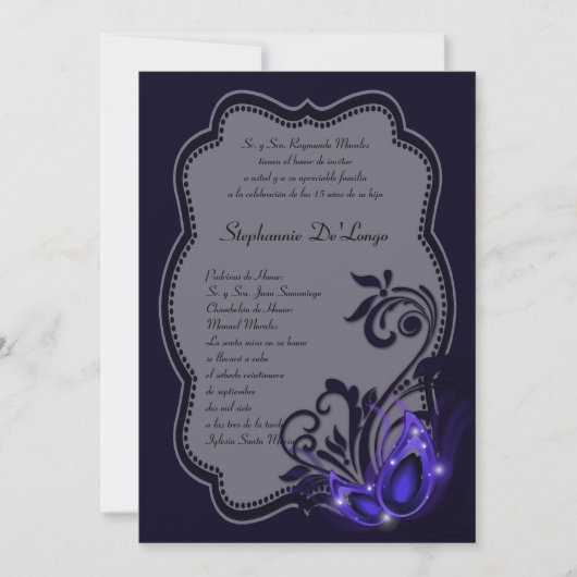 5x7 Masquerade Quinceanera Birthday Uitnodiging (Voorkant)