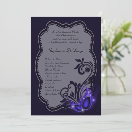 5x7 Masquerade Quinceanera Birthday Uitnodiging (Staand voorkant)