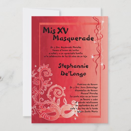 5x7 Masquerade Quinceanera Birthday Uitnodiging (Voorkant)