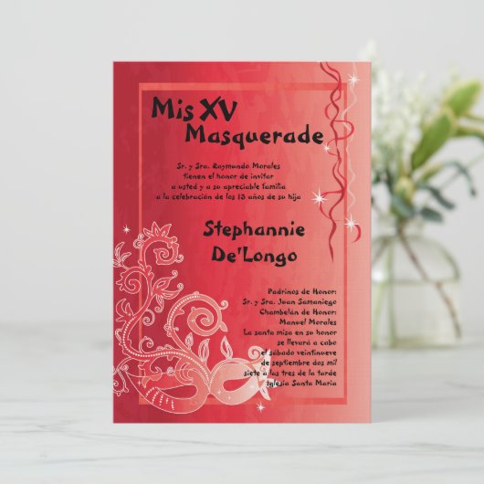 5x7 Masquerade Quinceanera Birthday Uitnodiging (Staand voorkant)