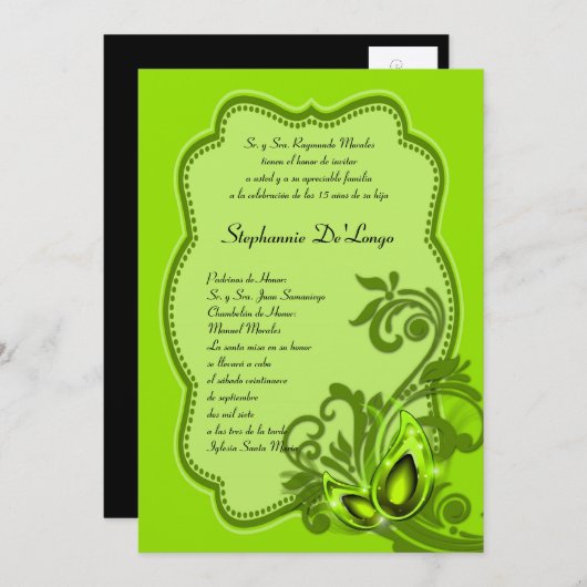 5x7 Masquerade Quinceanera Birthday Uitnodiging (Voorkant / Achterkant)