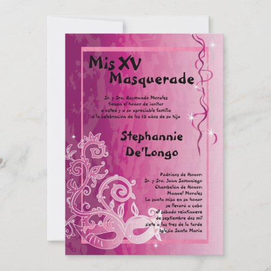 5x7 Masquerade Quinceanera Birthday Uitnodiging (Voorkant)