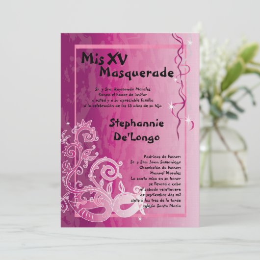 5x7 Masquerade Quinceanera Birthday Uitnodiging (Staand voorkant)