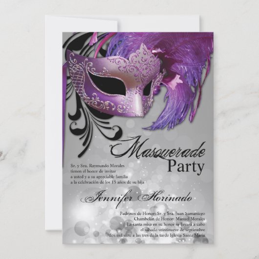 5x7 Masquerade Quinceanera Birthday Uitnodiging (Voorkant)