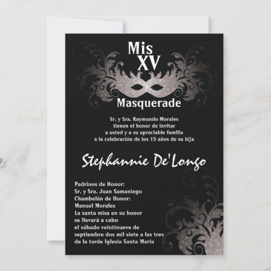 5x7 Masquerade Quinceanera Birthday Uitnodiging (Voorkant)