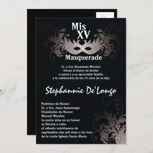 5x7 Masquerade Quinceanera Birthday Uitnodiging (Voorkant / Achterkant)