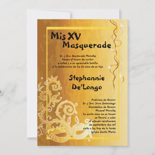5x7 Masquerade Quinceanera Birthday Uitnodiging (Voorkant)