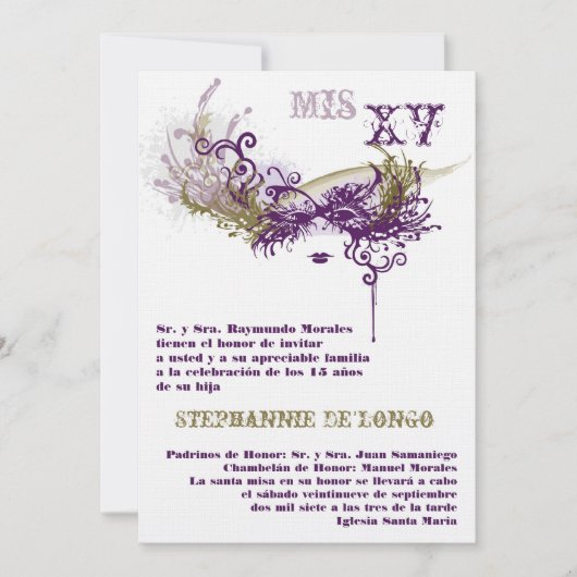 5x7 Masquerade Quinceanera Birthday Uitnodiging (Voorkant)