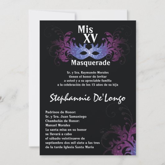 5x7 Masquerade Quinceanera Birthday Uitnodiging (Voorkant)