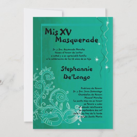 5x7 Masquerade Quinceanera Birthday Uitnodiging (Voorkant)