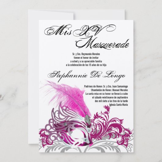 5x7 Masquerade Quinceanera Birthday Uitnodiging (Voorkant)