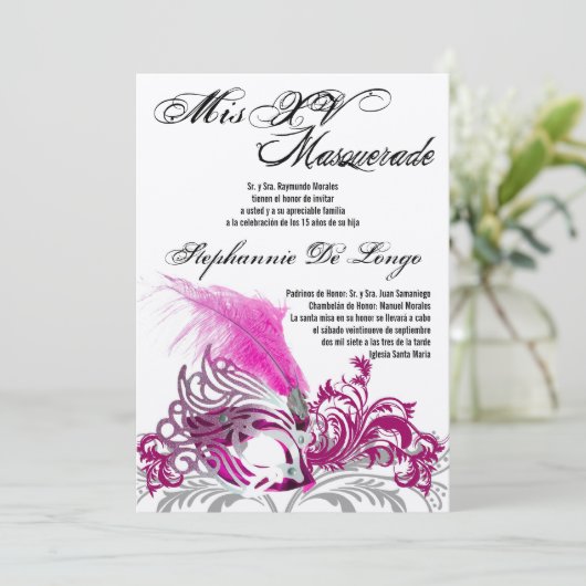 5x7 Masquerade Quinceanera Birthday Uitnodiging (Staand voorkant)