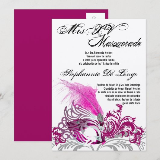 5x7 Masquerade Quinceanera Birthday Uitnodiging (Voorkant / Achterkant)