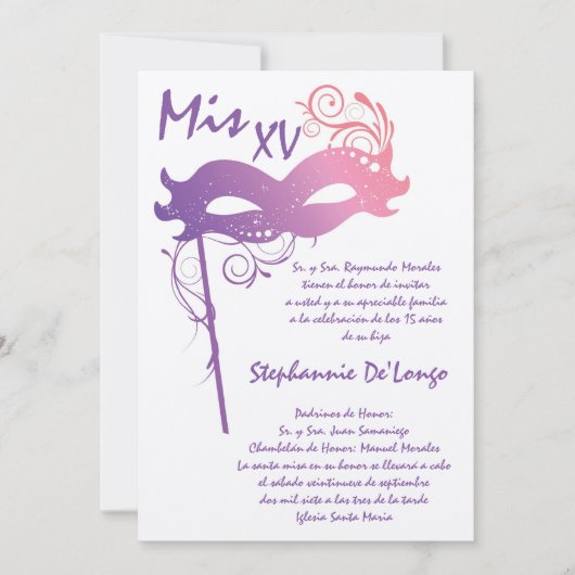 5x7 Masquerade Quinceanera Birthday Uitnodiging (Voorkant)
