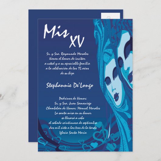 5x7 Masquerade Quinceanera Birthday Uitnodiging (Voorkant / Achterkant)