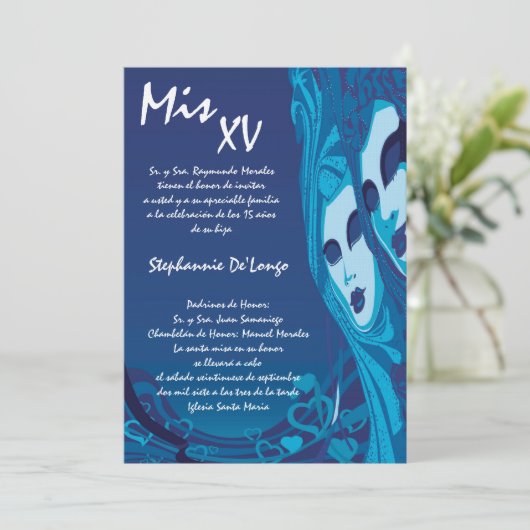 5x7 Masquerade Quinceanera Birthday Uitnodiging (Staand voorkant)