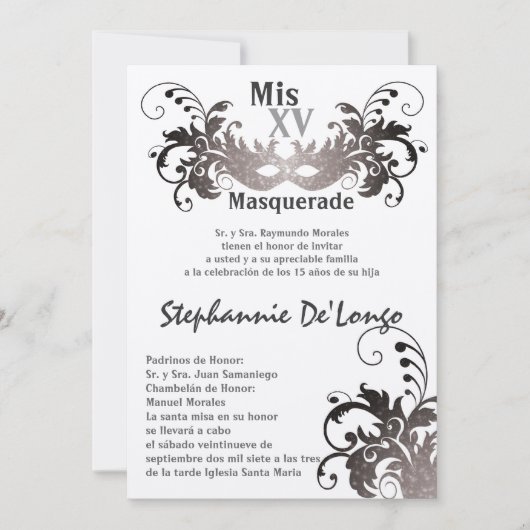 5x7 Masquerade Quinceanera Birthday Uitnodiging (Voorkant)